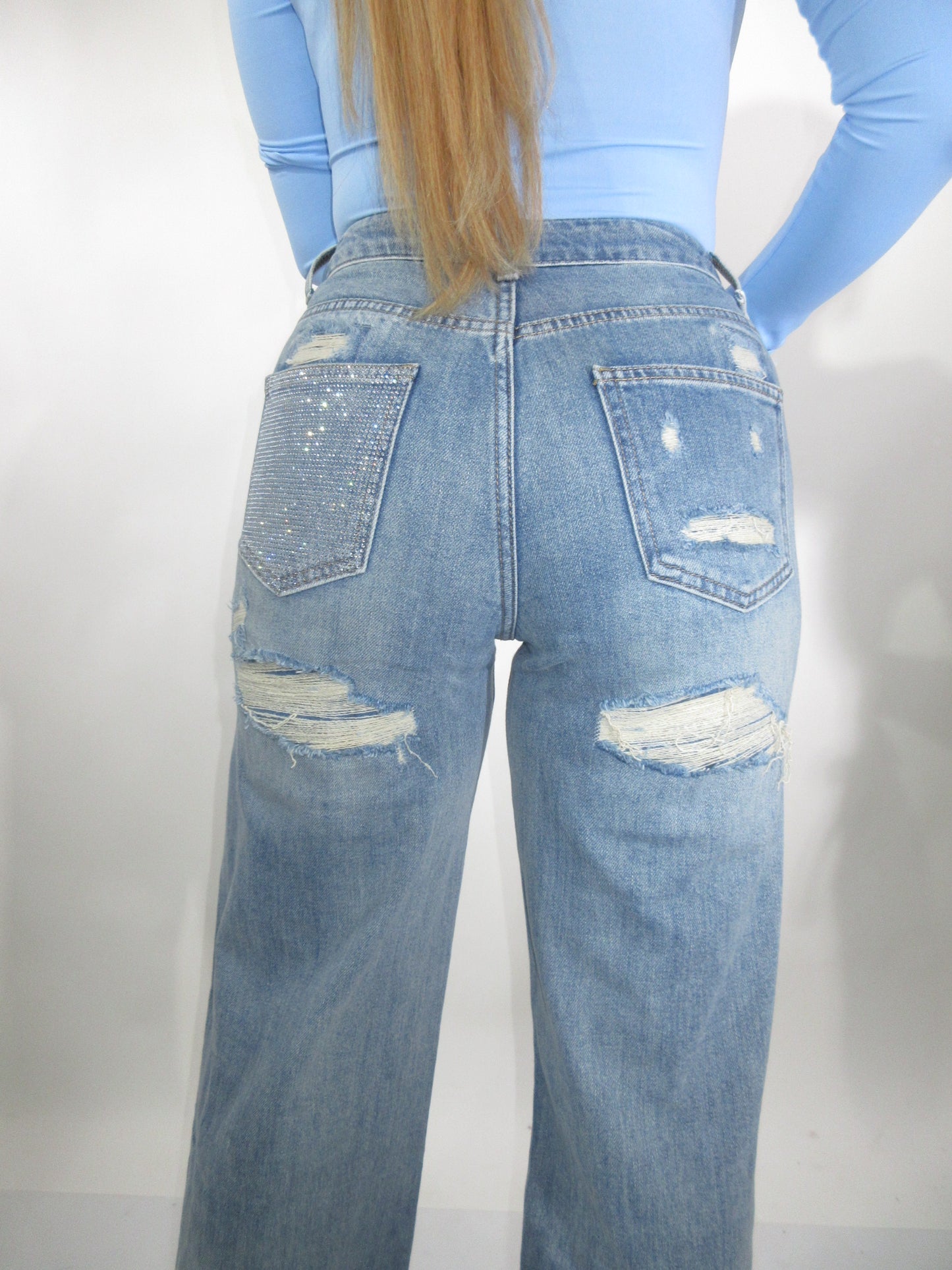 Jeans tasca brillantinata denim scuro