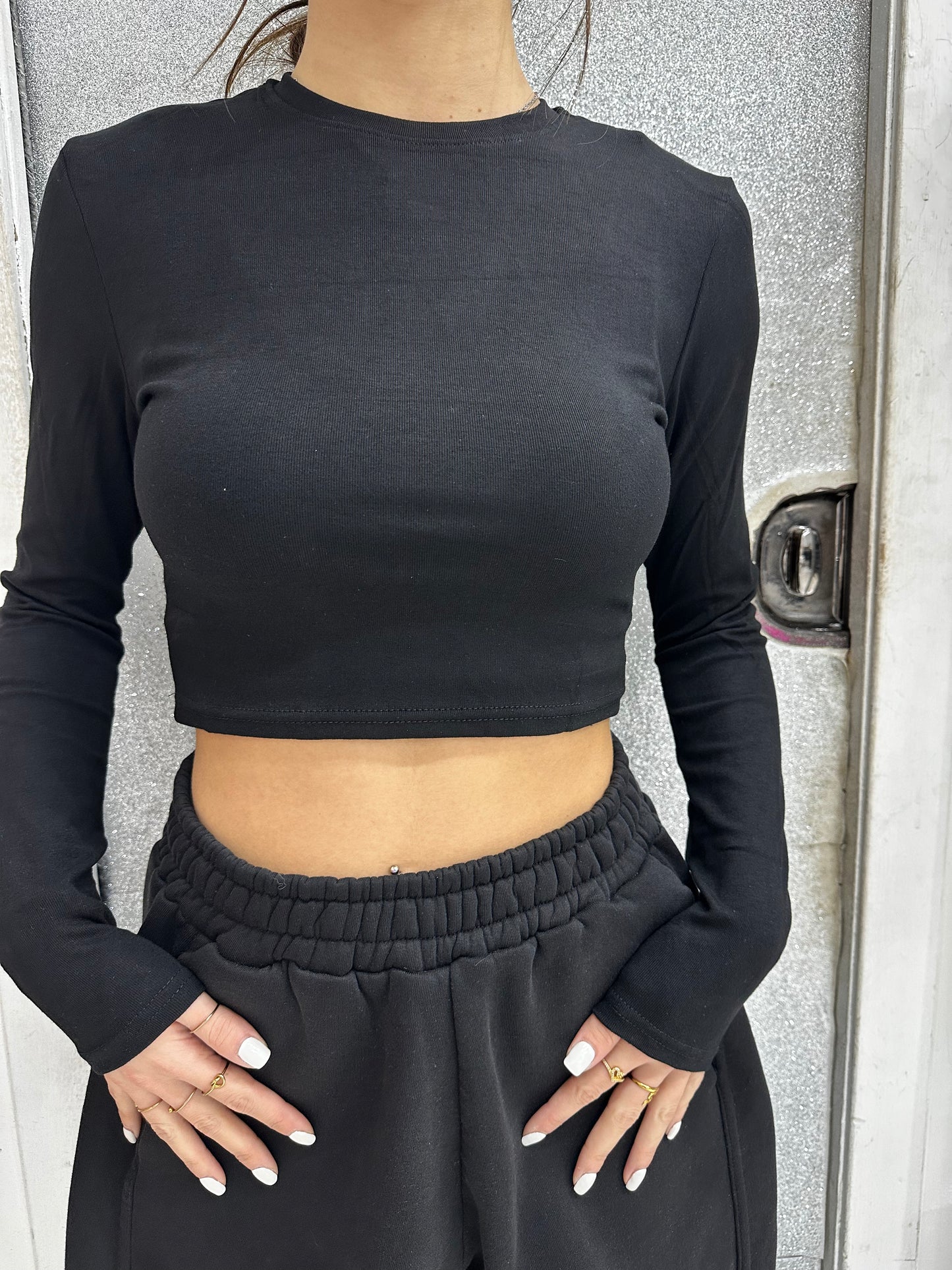 Maglia crop cotone nera