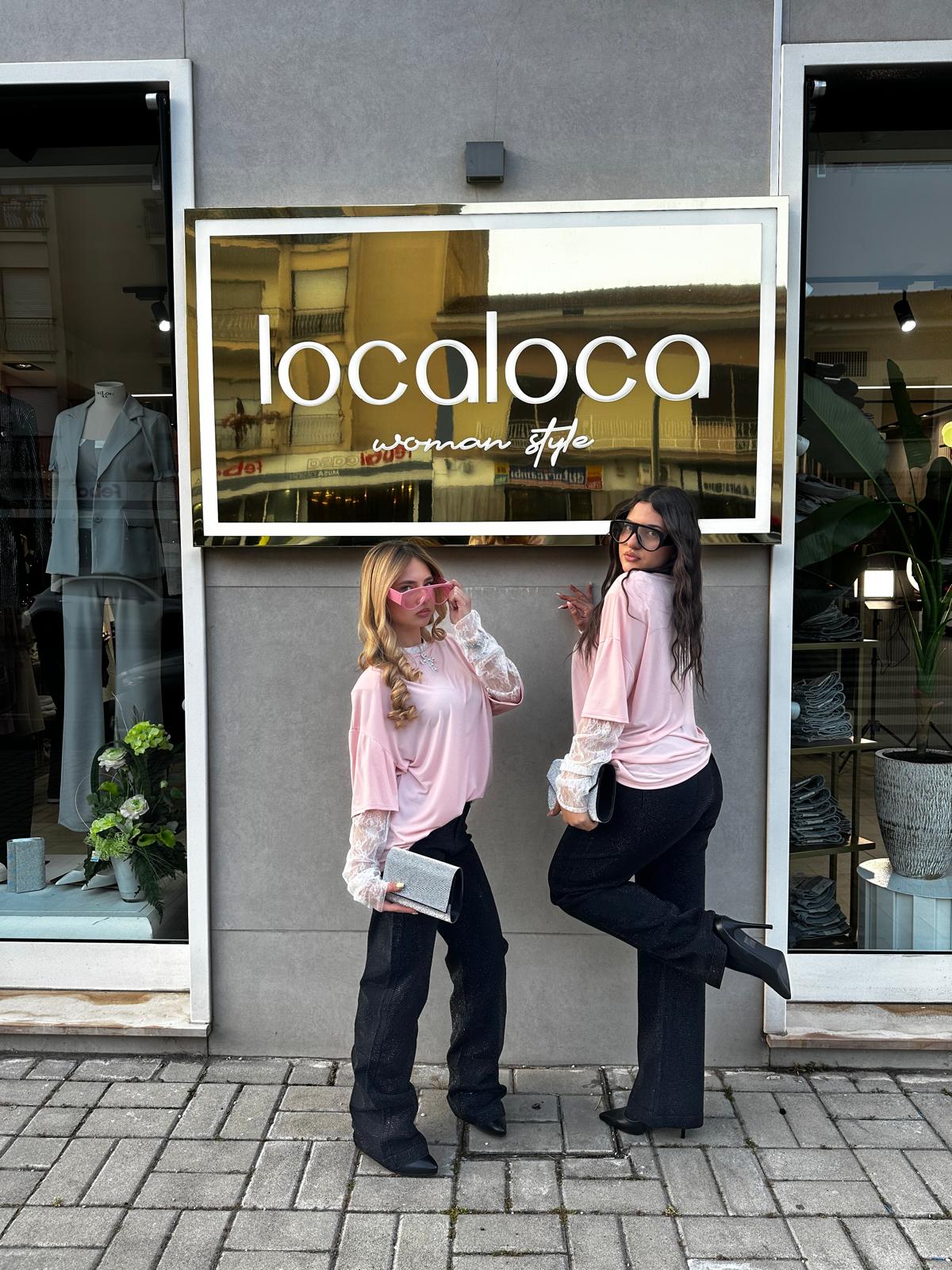 Maglia manica pizzo rosa