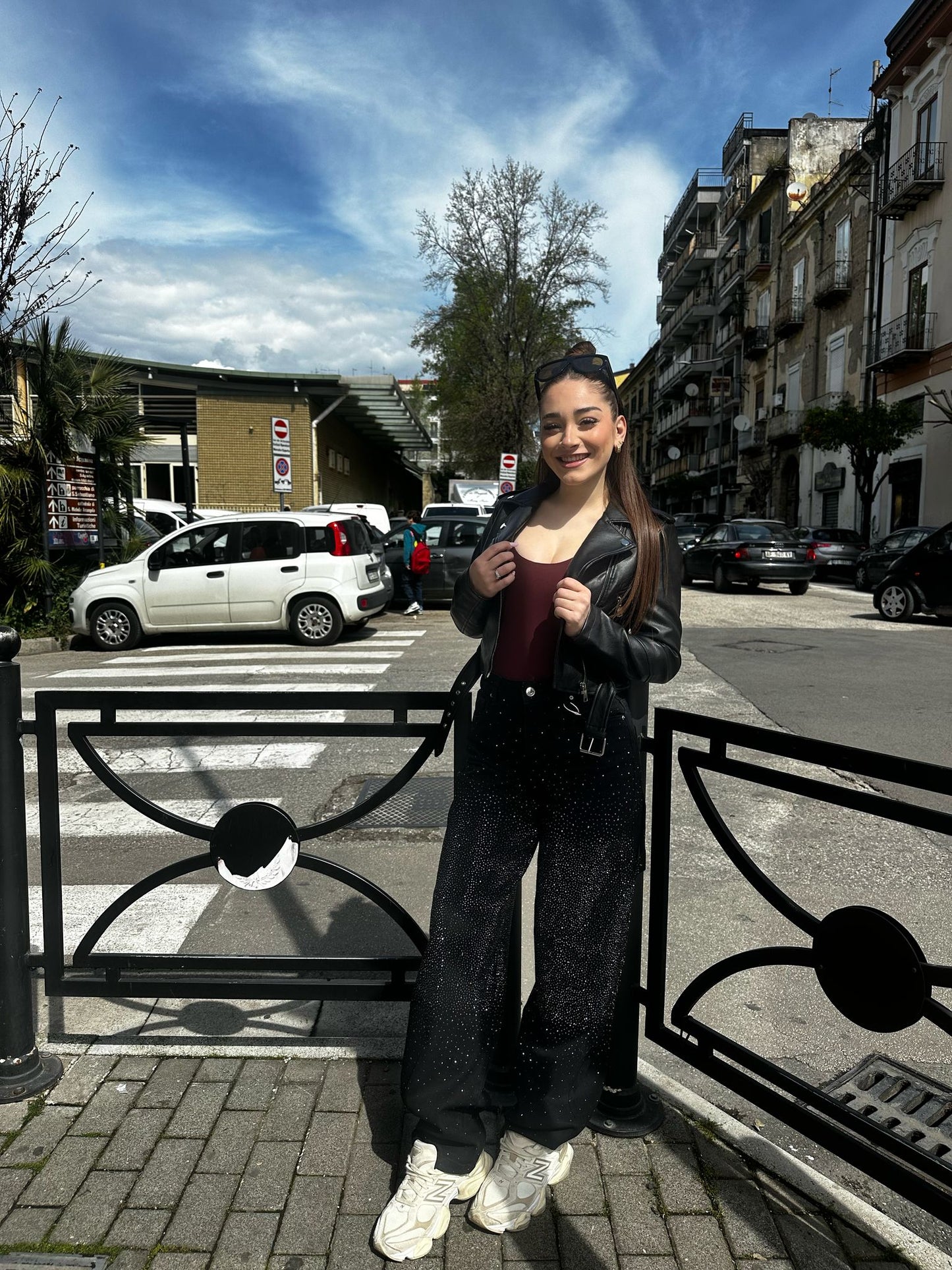 Giubbino pelle cinta nero