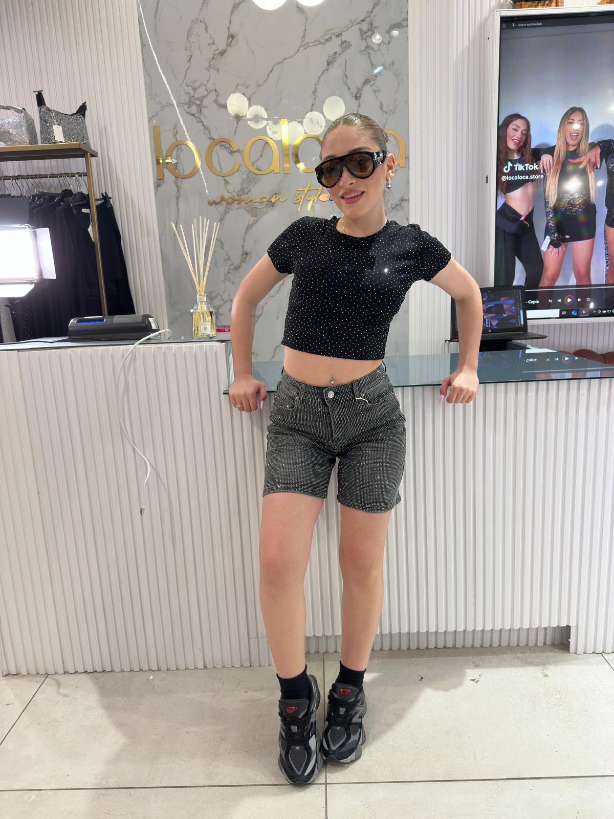 Maglia crop shine nera