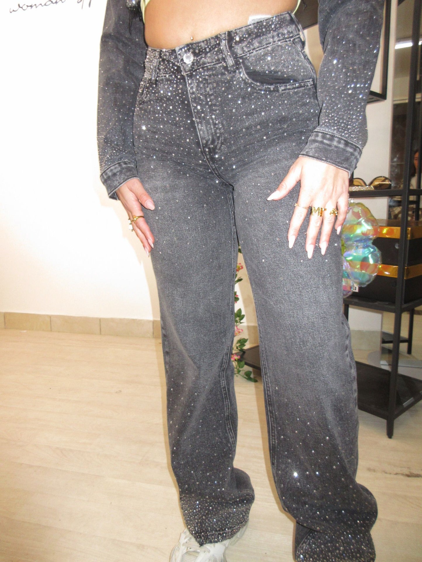 Jeans grigio brillantini
