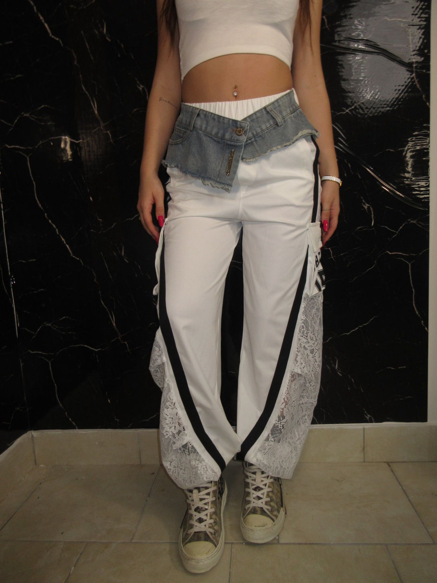Pantalone pizzo e jeans bianco