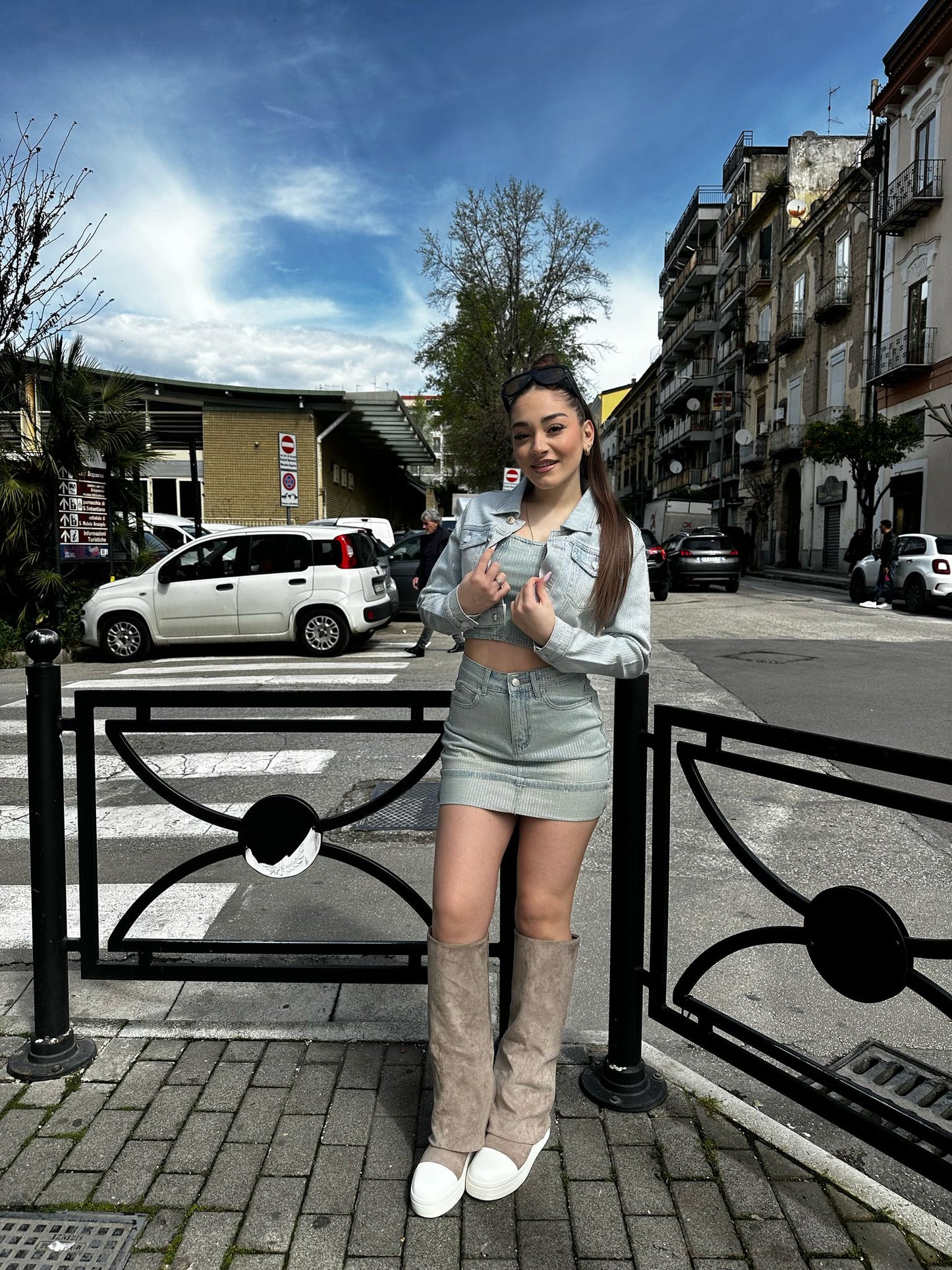 Giubbino denim chiaro glitter