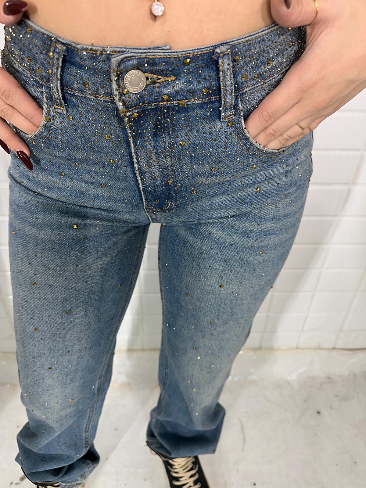 Jeans denim borchie oro
