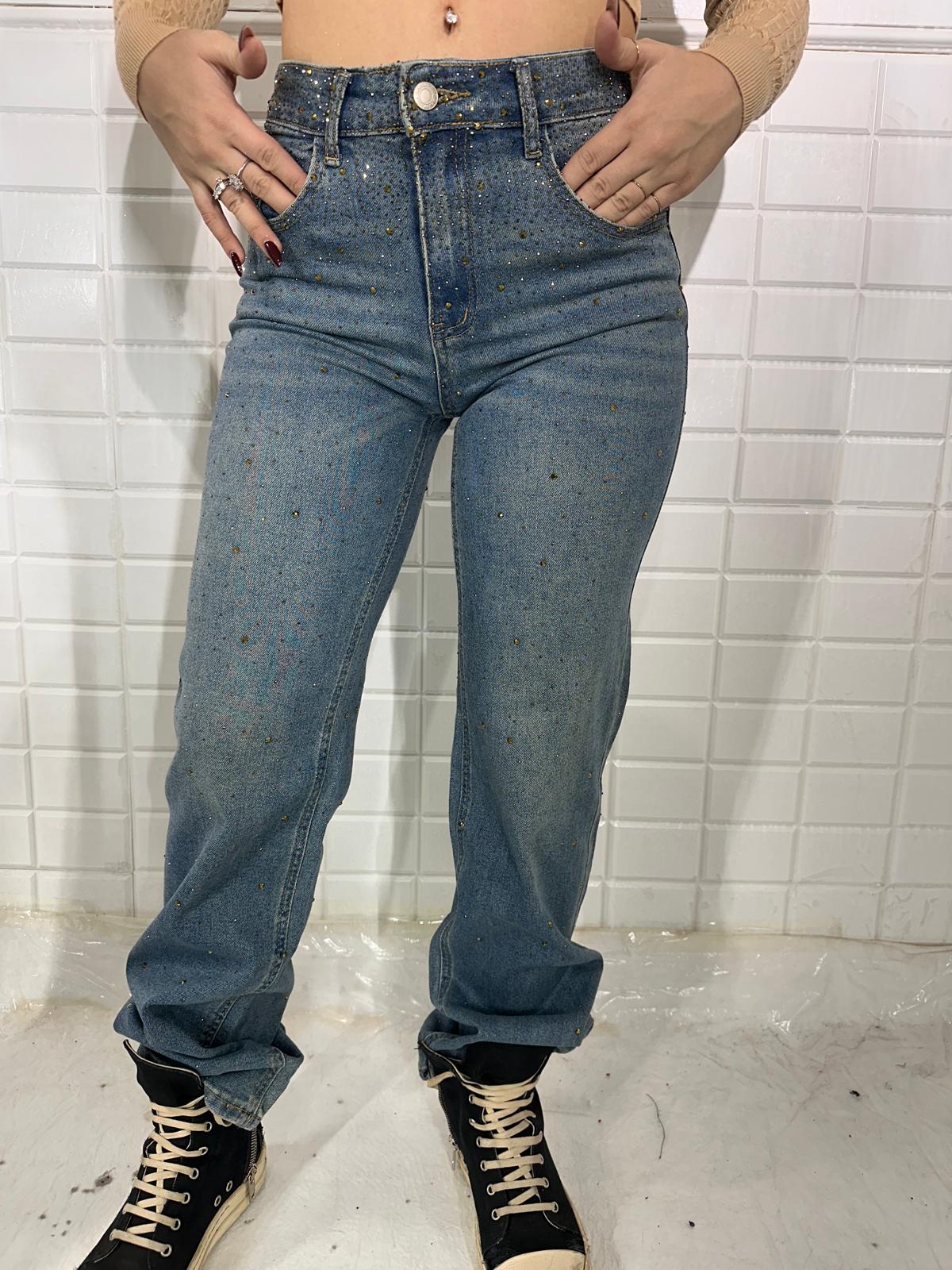Jeans denim borchie oro