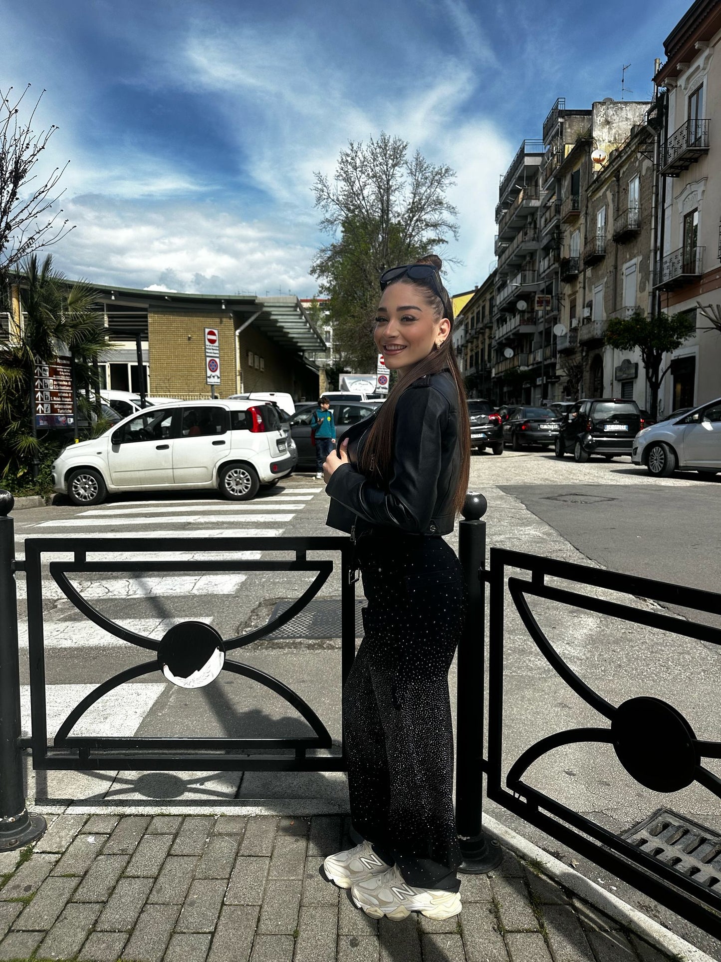 Giubbino pelle cinta nero