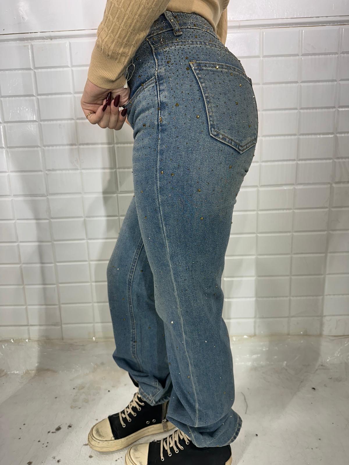 Jeans denim borchie oro