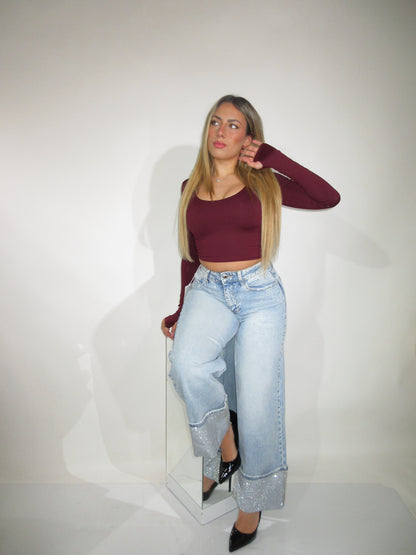 Maglia scollo tondo bordeaux
