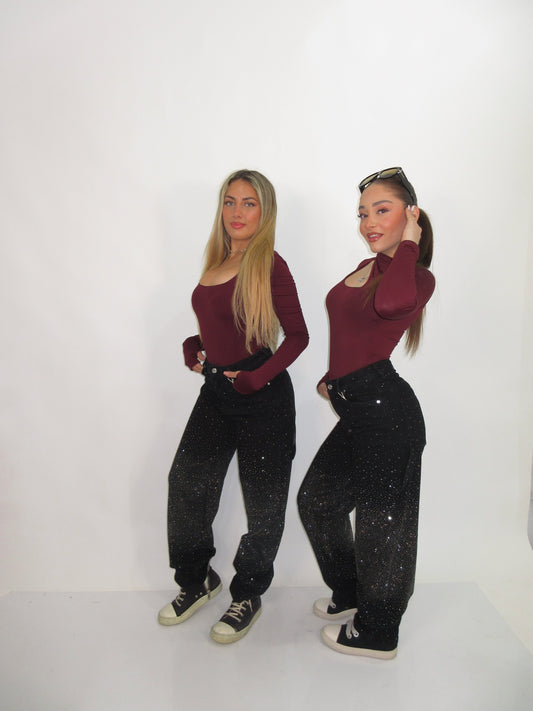 Body scollo quadrato bordeaux