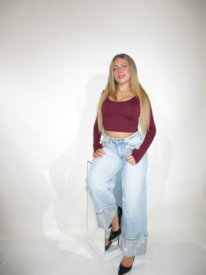 Jeans denim piega shine