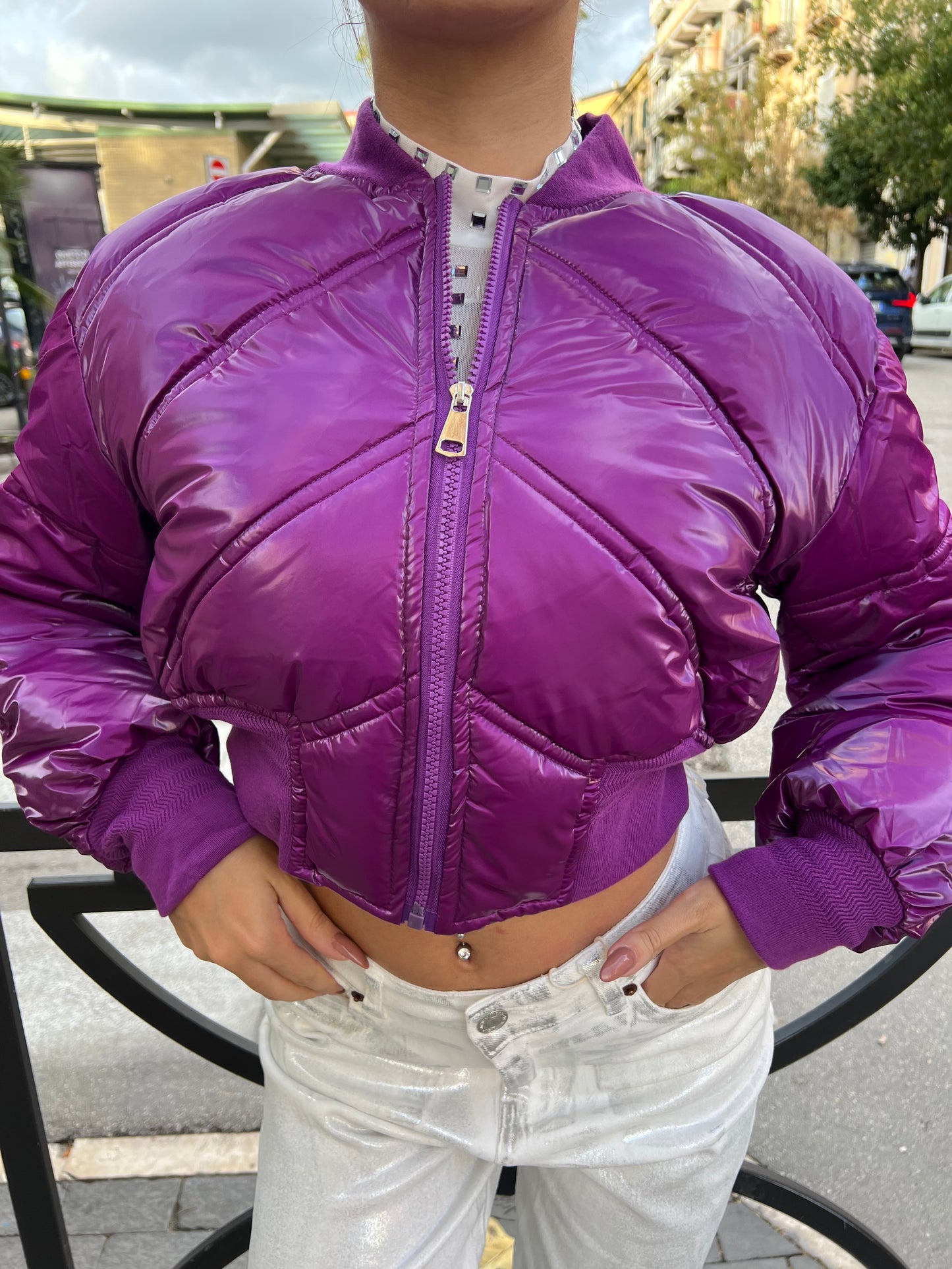 Bomber crop magenta