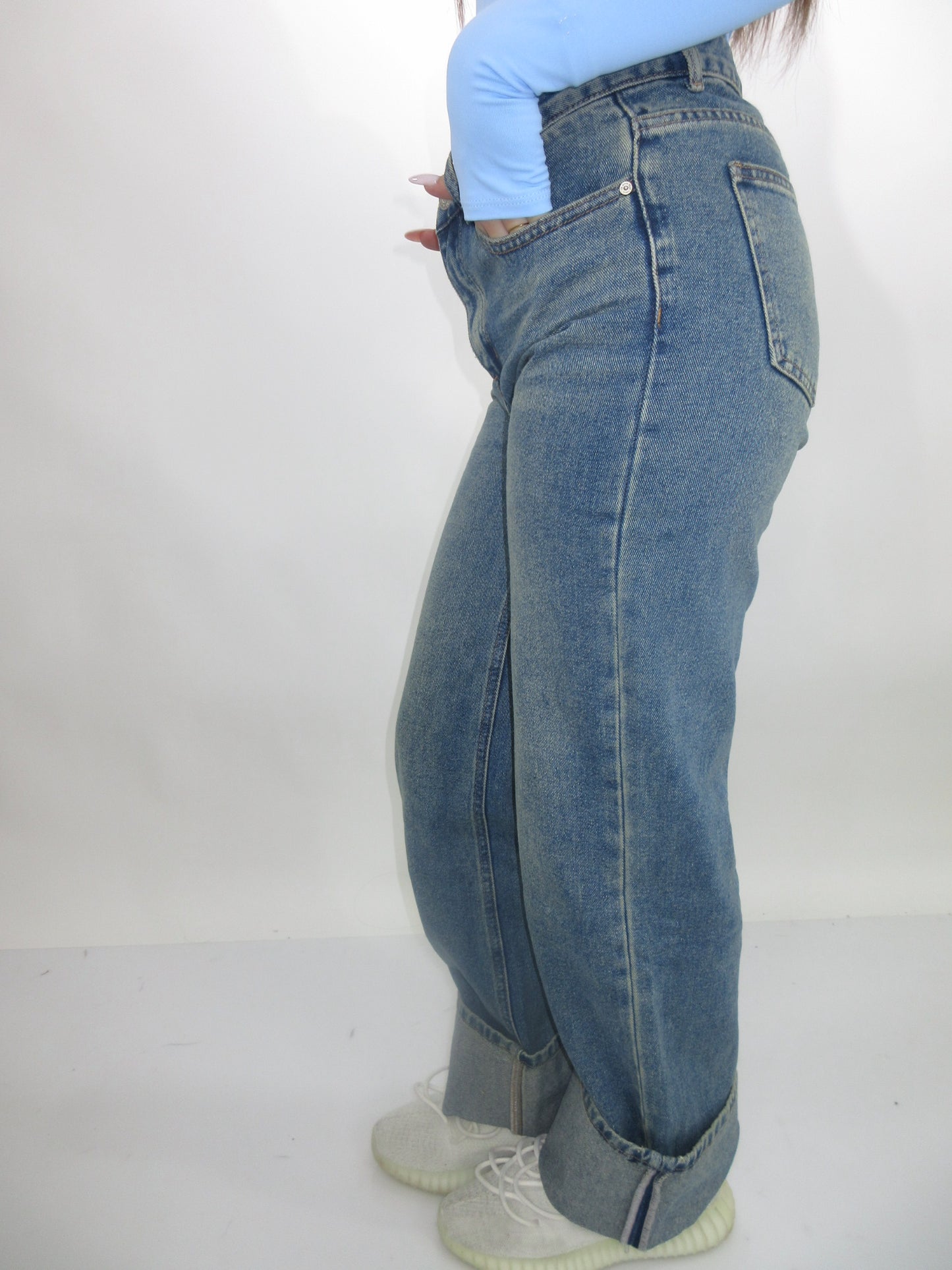 Jeans denim vintage pieghe