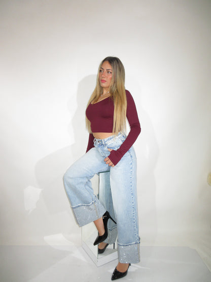 Jeans denim piega shine