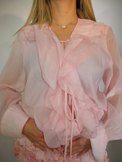 Camicia rosa con rouches
