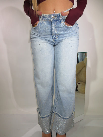 Jeans denim piega shine
