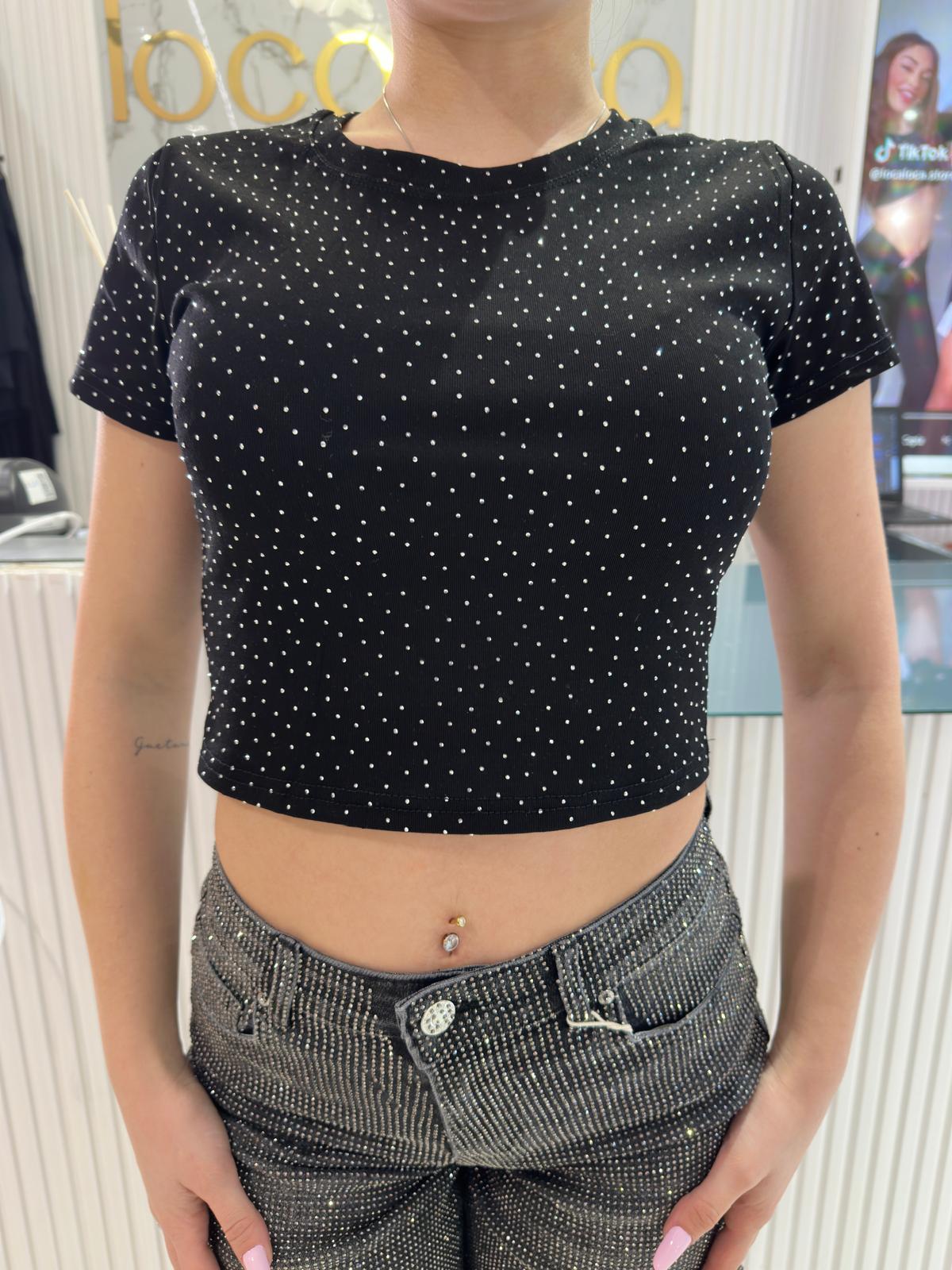 Maglia crop shine nera