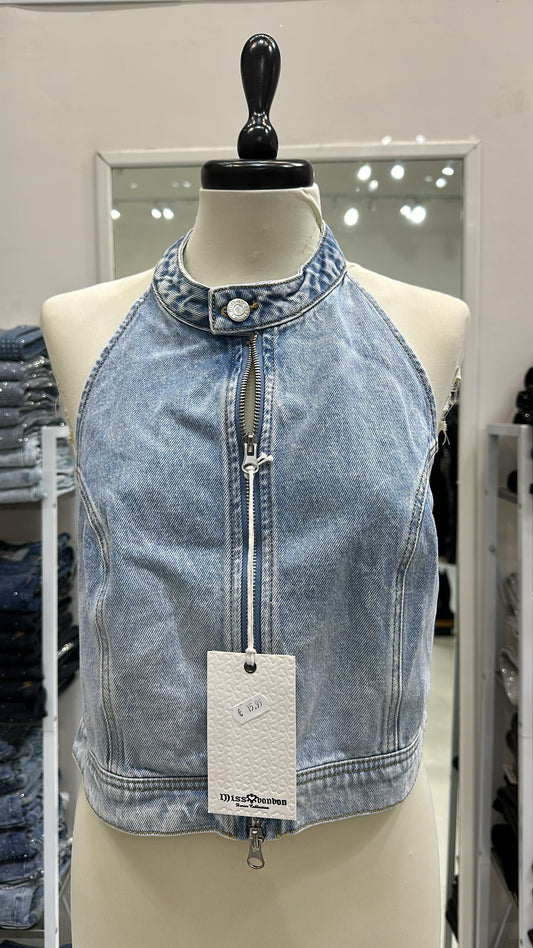 Top denim collo