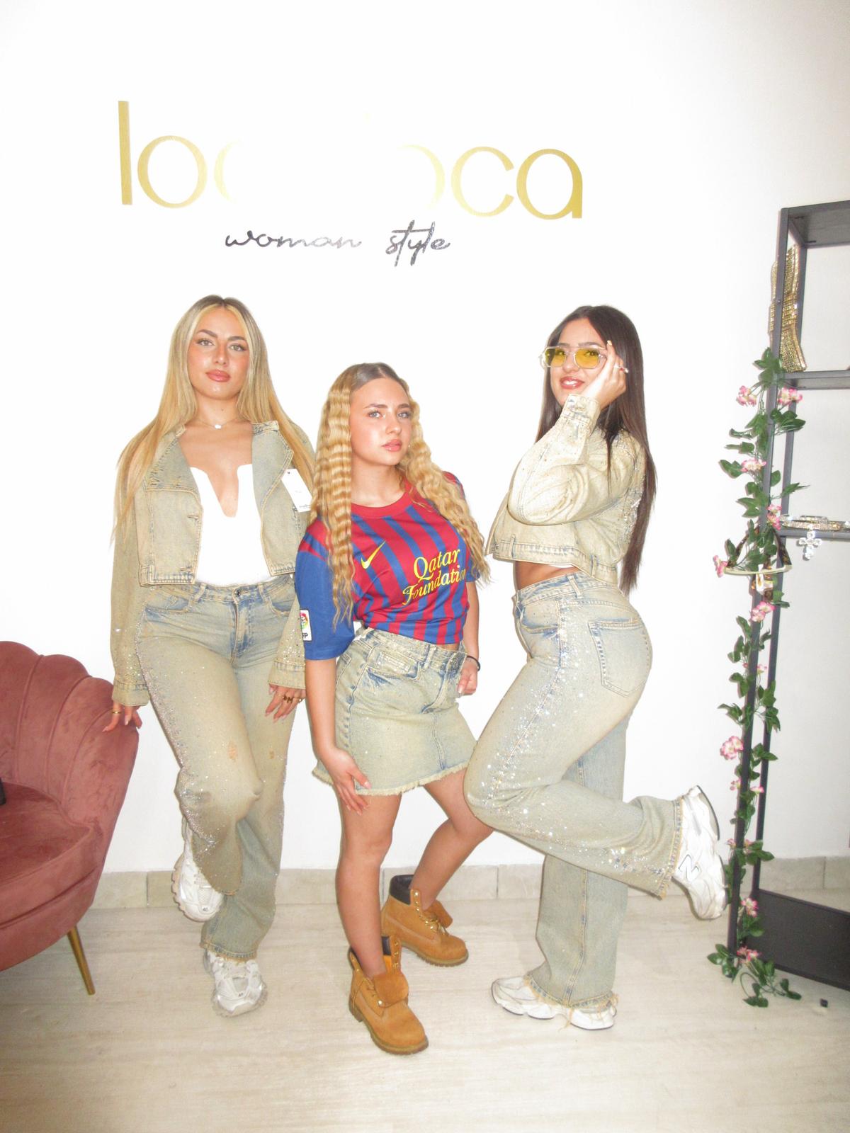 Jeans denim vintage brillantini laterali