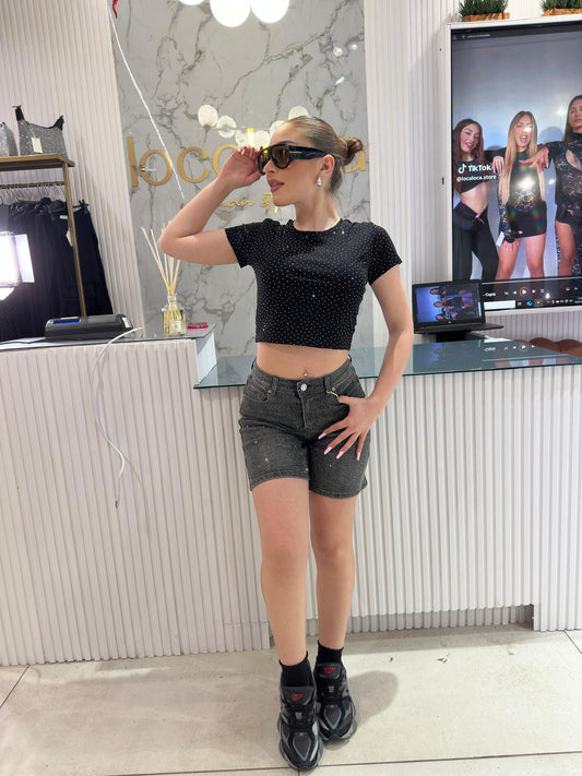 Maglia crop shine nera