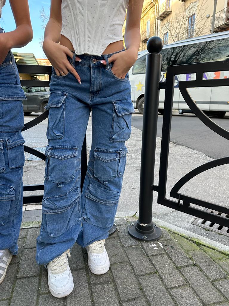 Cargo denim multitasca