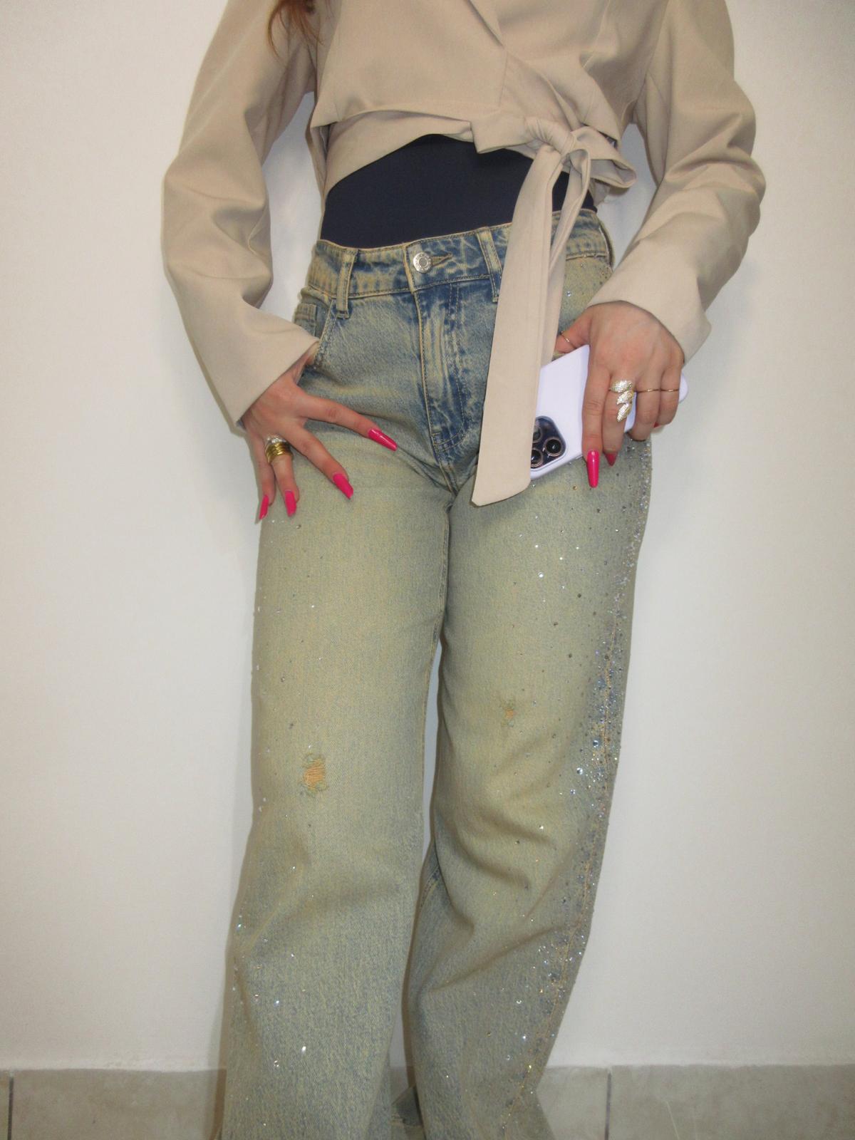 Jeans denim vintage brillantini laterali