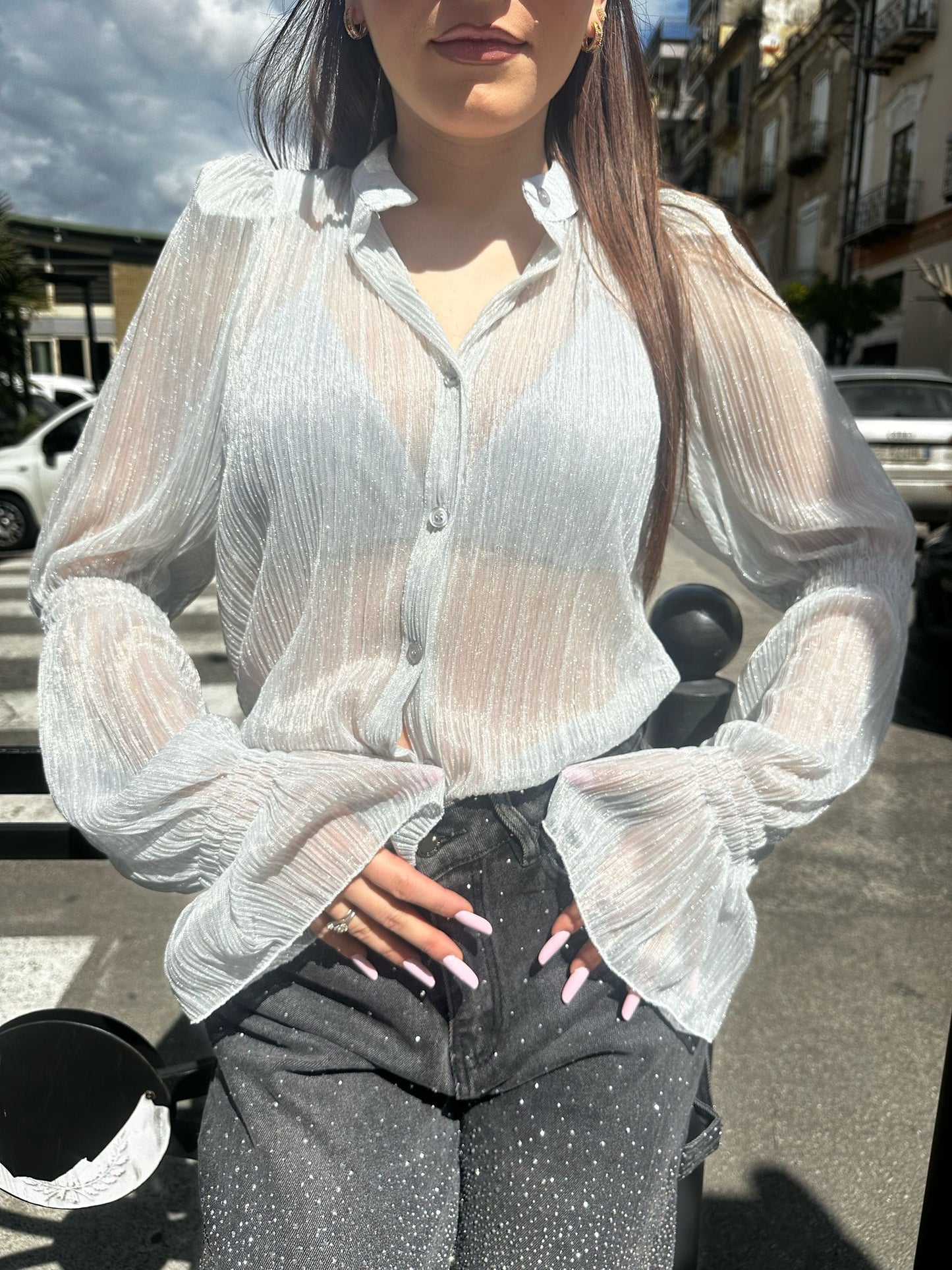 Camicia velata grigio chiaro