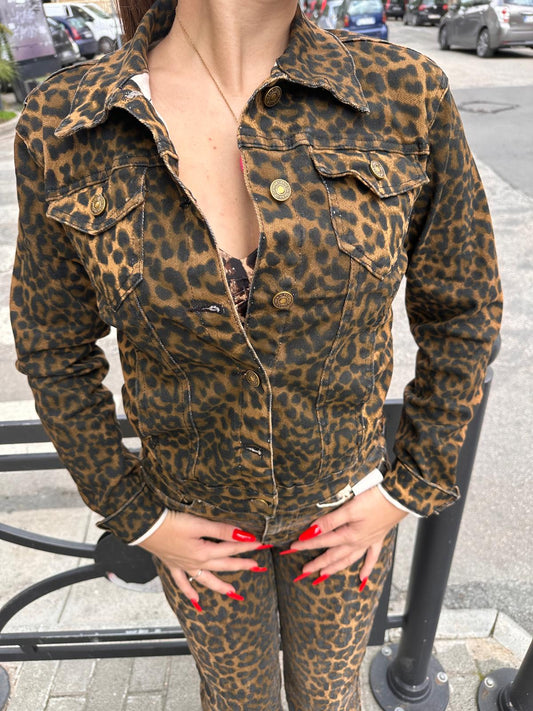 Giubbino jeans animalier