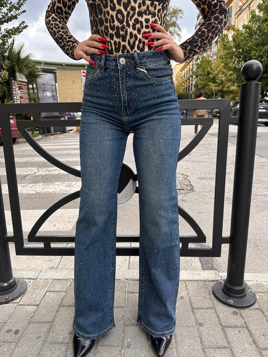 Jeans con brillantini denim scuro