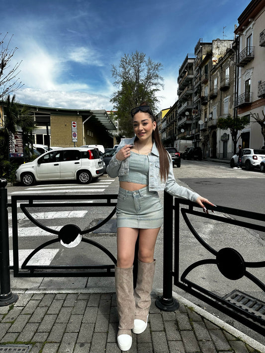 Giubbino denim chiaro glitter